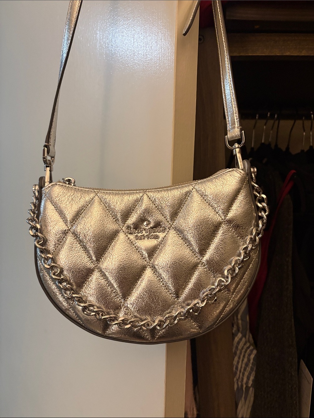 kate spade Quilted Metallic Crossbody Bag - Silver